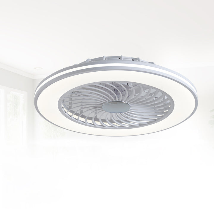 Ventilateur de plafond moderne minimaliste en ABS et acrylique rond avec lumière LED semi-encastrée pour chambre et salon 