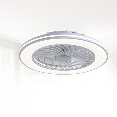 Modern Minimalist ABS And Acrylic Round Smart LED Semi-Flush Mount Ceiling Fan Light For Bedroom And Living Room
