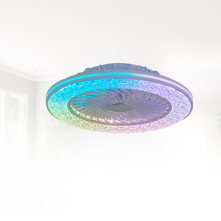 Ventilateur de plafond moderne minimaliste en ABS et acrylique rond avec lumière LED semi-encastrée pour chambre et salon 