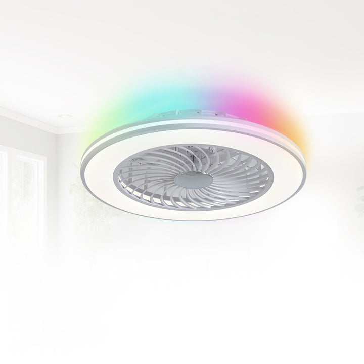 Ventilateur de plafond moderne minimaliste en ABS et acrylique rond avec lumière LED semi-encastrée pour chambre et salon 