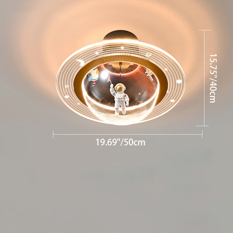 Contemporary Creative Kids Iron Resin &amp; Acrylic Astronaut Globe LED Semi-Flush Mount Ceiling Light For Bedroom