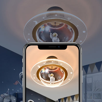 Contemporary Creative Kids Iron Resin & Acrylic Astronaut Globe LED Semi-Flush Mount Ceiling Light For Bedroom