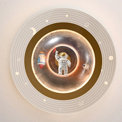 Contemporary Creative Kids Iron Resin & Acrylic Astronaut Globe LED Semi-Flush Mount Ceiling Light For Bedroom