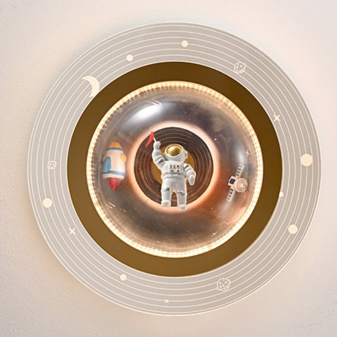 Contemporary Creative Kids Iron Resin & Acrylic Astronaut Globe LED Semi-Flush Mount Ceiling Light For Bedroom