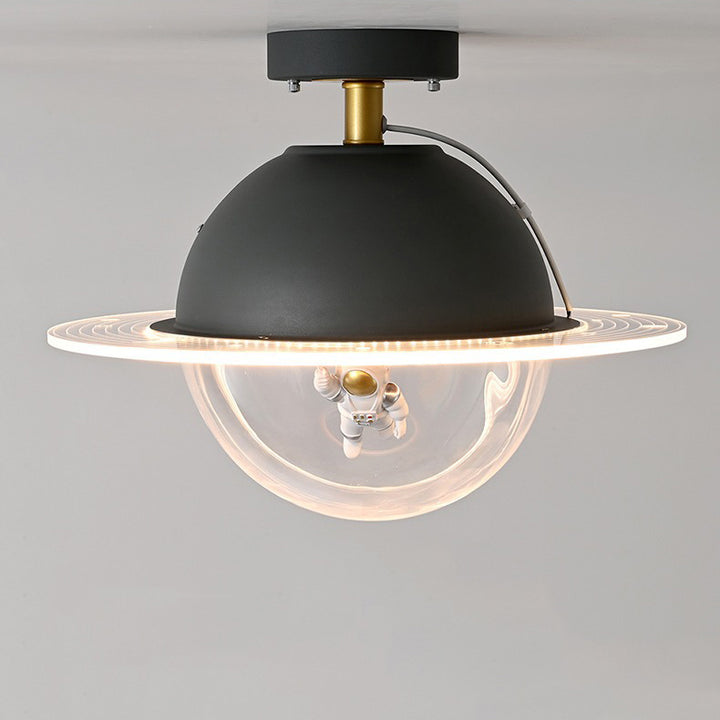 Contemporary Creative Kids Iron Resin &amp; Acrylic Astronaut Globe LED Semi-Flush Mount Ceiling Light For Bedroom