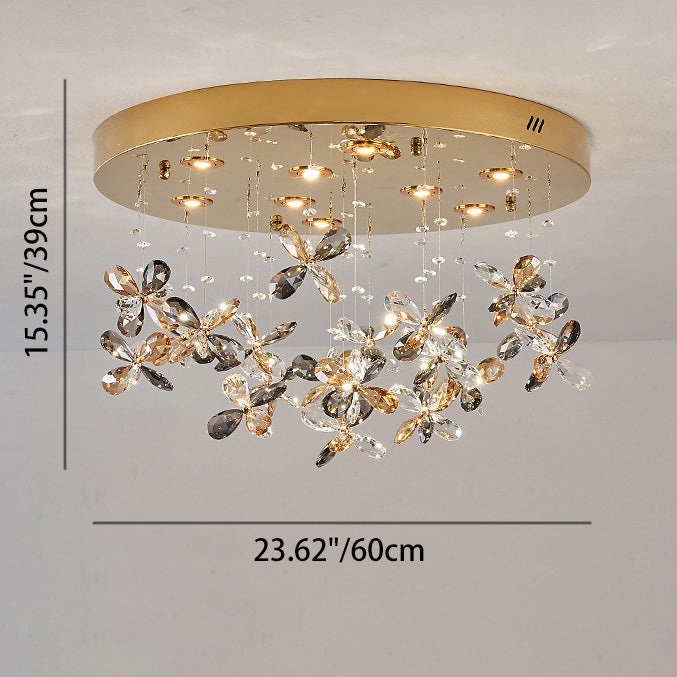 Modern Luxury Stainless Steel &amp; Crystal Butterfly Round LED Flush Mount Ceiling Light For Living Room &amp; Bedroom