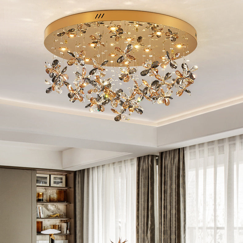 Modern Luxury Stainless Steel &amp; Crystal Butterfly Round LED Flush Mount Ceiling Light For Living Room &amp; Bedroom