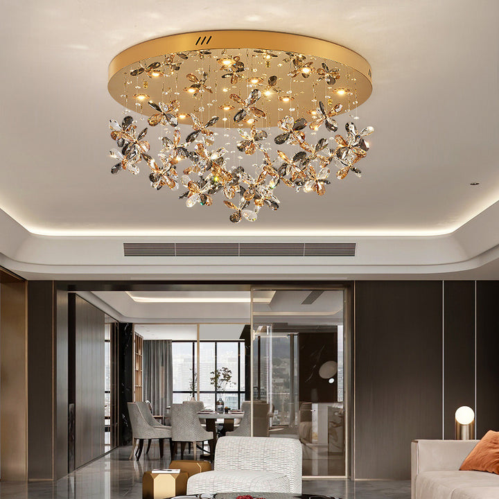 Modern Luxury Stainless Steel &amp; Crystal Butterfly Round LED Flush Mount Ceiling Light For Living Room &amp; Bedroom