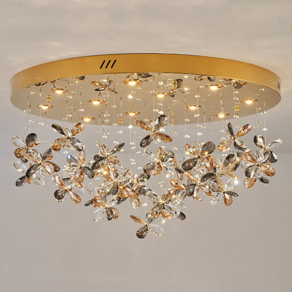 Modern Luxury Stainless Steel &amp; Crystal Butterfly Round LED Flush Mount Ceiling Light For Living Room &amp; Bedroom