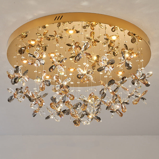 Modern Luxury Stainless Steel &amp; Crystal Butterfly Round LED Flush Mount Ceiling Light For Living Room &amp; Bedroom