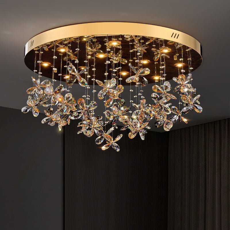 Modern Luxury Stainless Steel &amp; Crystal Butterfly Round LED Flush Mount Ceiling Light For Living Room &amp; Bedroom