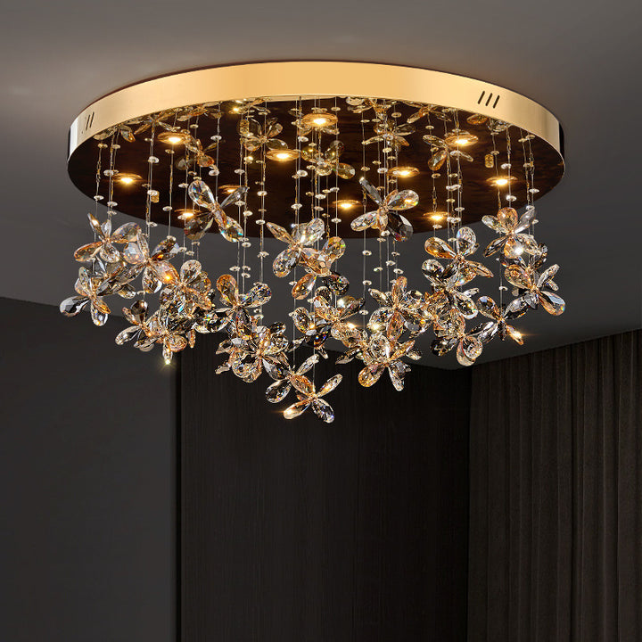 Modern Luxury Stainless Steel &amp; Crystal Butterfly Round LED Flush Mount Ceiling Light For Living Room &amp; Bedroom