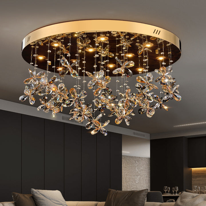 Modern Luxury Stainless Steel &amp; Crystal Butterfly Round LED Flush Mount Ceiling Light For Living Room &amp; Bedroom
