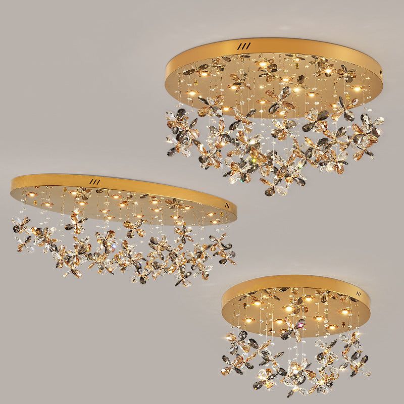 Modern Luxury Stainless Steel &amp; Crystal Butterfly Round LED Flush Mount Ceiling Light For Living Room &amp; Bedroom
