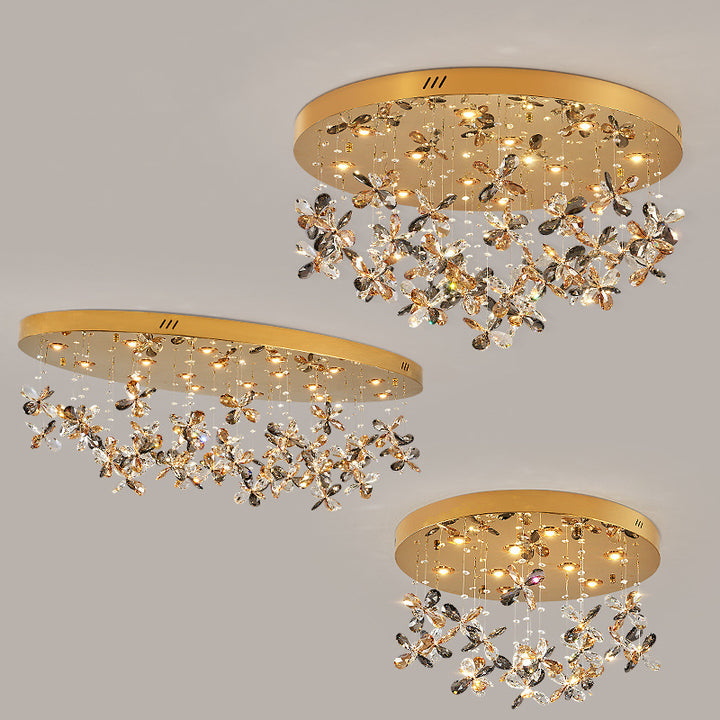 Modern Luxury Stainless Steel &amp; Crystal Butterfly Round LED Flush Mount Ceiling Light For Living Room &amp; Bedroom