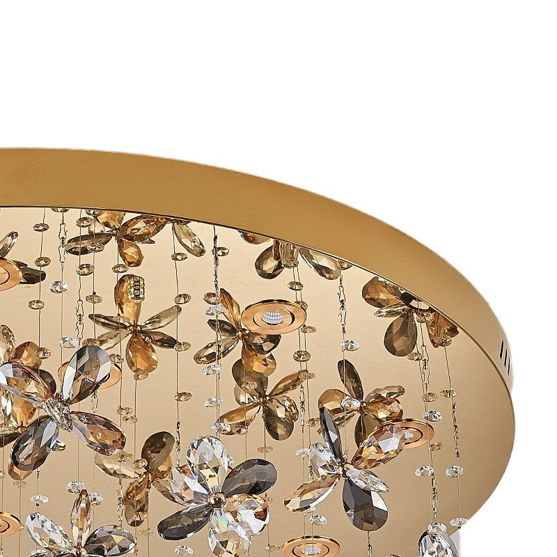Modern Luxury Stainless Steel &amp; Crystal Butterfly Round LED Flush Mount Ceiling Light For Living Room &amp; Bedroom