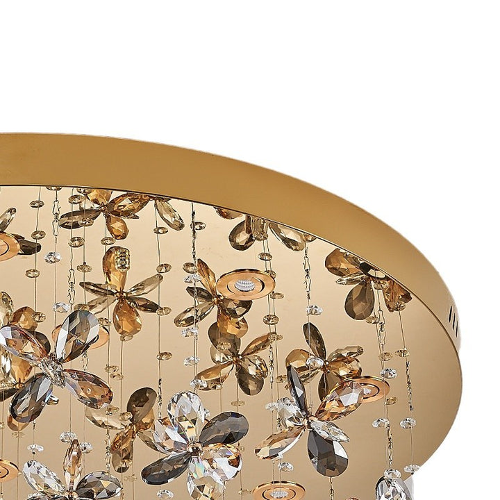 Modern Luxury Stainless Steel &amp; Crystal Butterfly Round LED Flush Mount Ceiling Light For Living Room &amp; Bedroom