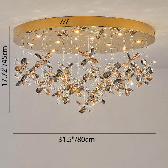Modern Luxury Stainless Steel &amp; Crystal Butterfly Round LED Flush Mount Ceiling Light For Living Room &amp; Bedroom