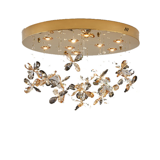 Modern Luxury Stainless Steel &amp; Crystal Butterfly Round LED Flush Mount Ceiling Light For Living Room &amp; Bedroom