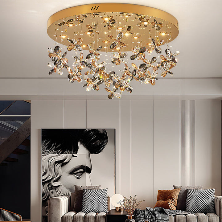 Modern Luxury Stainless Steel &amp; Crystal Butterfly Round LED Flush Mount Ceiling Light For Living Room &amp; Bedroom
