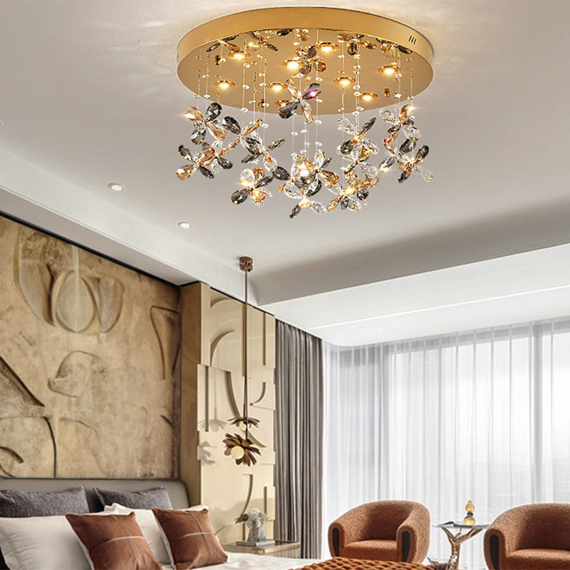 Modern Luxury Stainless Steel &amp; Crystal Butterfly Round LED Flush Mount Ceiling Light For Living Room &amp; Bedroom