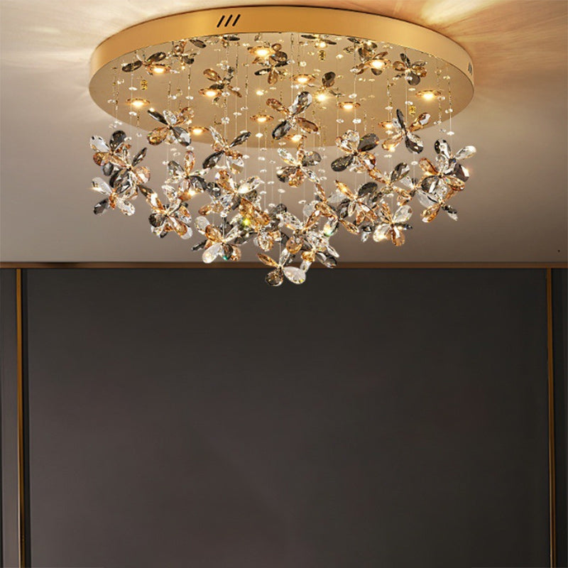 Modern Luxury Stainless Steel &amp; Crystal Butterfly Round LED Flush Mount Ceiling Light For Living Room &amp; Bedroom