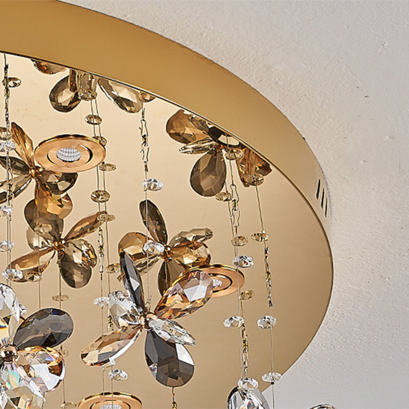 Modern Luxury Stainless Steel &amp; Crystal Butterfly Round LED Flush Mount Ceiling Light For Living Room &amp; Bedroom