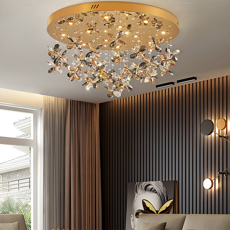 Modern Luxury Stainless Steel &amp; Crystal Butterfly Round LED Flush Mount Ceiling Light For Living Room &amp; Bedroom