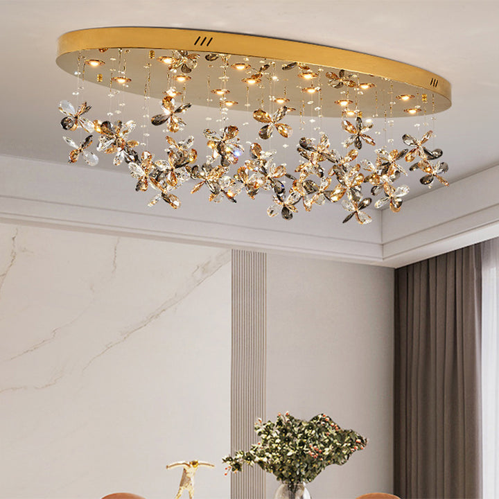 Modern Luxury Stainless Steel &amp; Crystal Butterfly Round LED Flush Mount Ceiling Light For Living Room &amp; Bedroom