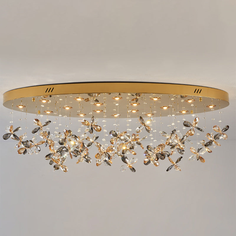 Modern Luxury Stainless Steel &amp; Crystal Butterfly Round LED Flush Mount Ceiling Light For Living Room &amp; Bedroom