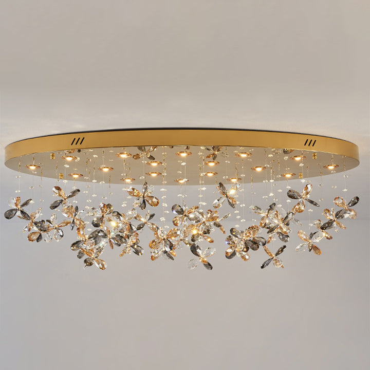 Modern Luxury Stainless Steel &amp; Crystal Butterfly Round LED Flush Mount Ceiling Light For Living Room &amp; Bedroom