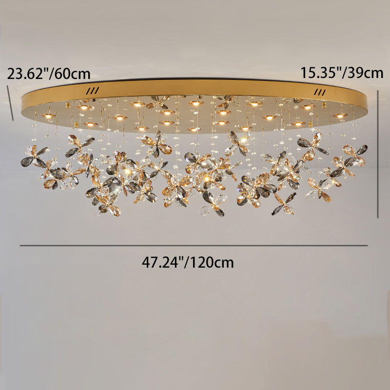 Modern Luxury Stainless Steel &amp; Crystal Butterfly Round LED Flush Mount Ceiling Light For Living Room &amp; Bedroom