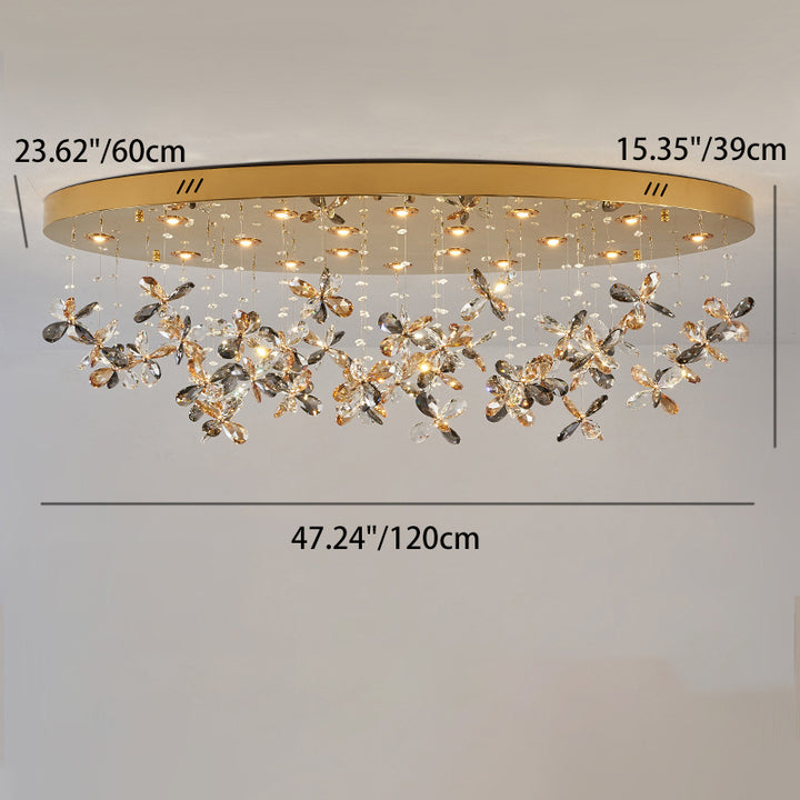 Modern Luxury Stainless Steel &amp; Crystal Butterfly Round LED Flush Mount Ceiling Light For Living Room &amp; Bedroom