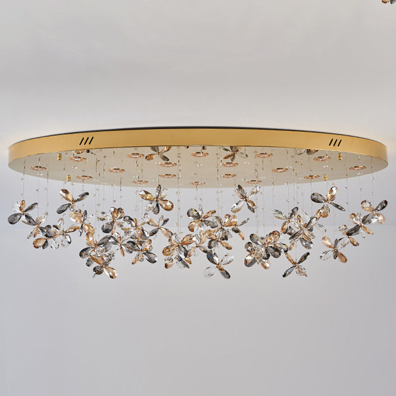 Modern Luxury Stainless Steel &amp; Crystal Butterfly Round LED Flush Mount Ceiling Light For Living Room &amp; Bedroom