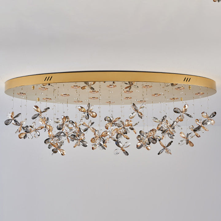 Modern Luxury Stainless Steel &amp; Crystal Butterfly Round LED Flush Mount Ceiling Light For Living Room &amp; Bedroom