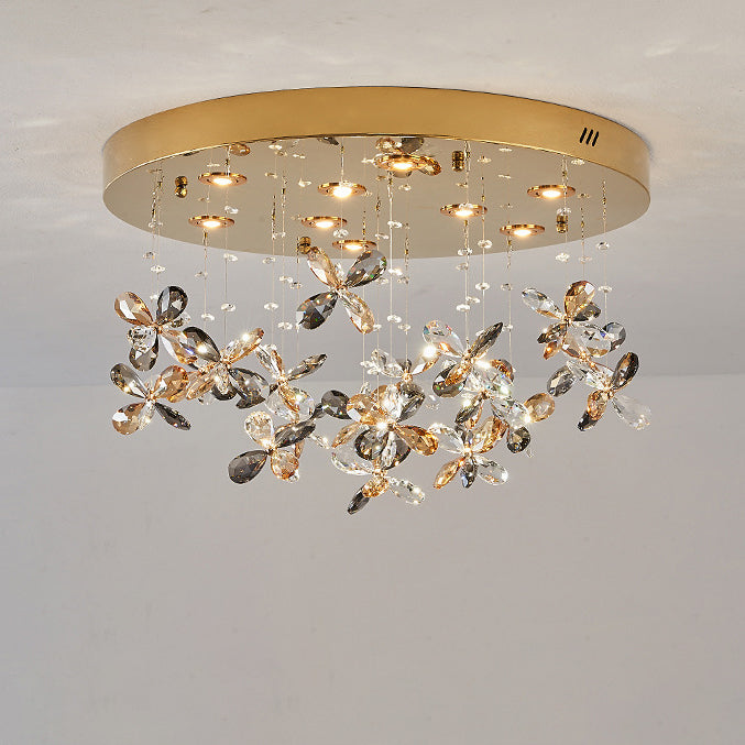 Modern Luxury Stainless Steel &amp; Crystal Butterfly Round LED Flush Mount Ceiling Light For Living Room &amp; Bedroom