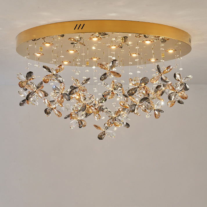Modern Luxury Stainless Steel &amp; Crystal Butterfly Round LED Flush Mount Ceiling Light For Living Room &amp; Bedroom