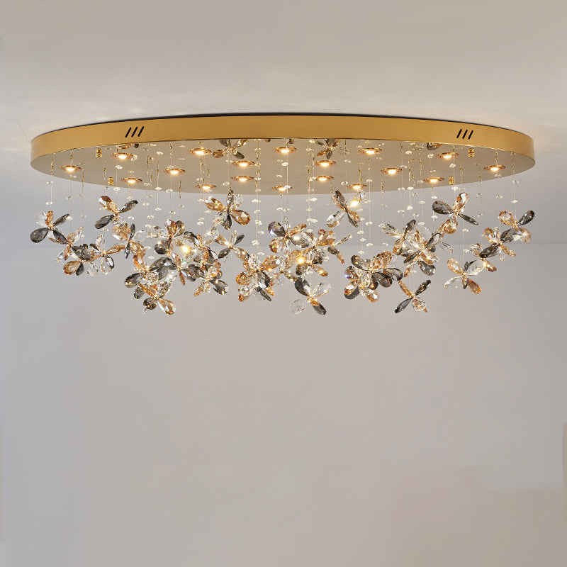 Modern Luxury Stainless Steel &amp; Crystal Butterfly Round LED Flush Mount Ceiling Light For Living Room &amp; Bedroom