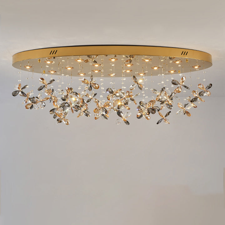 Modern Luxury Stainless Steel &amp; Crystal Butterfly Round LED Flush Mount Ceiling Light For Living Room &amp; Bedroom