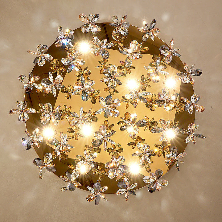 Modern Luxury Stainless Steel &amp; Crystal Butterfly Round LED Flush Mount Ceiling Light For Living Room &amp; Bedroom