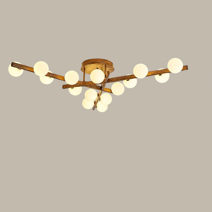 Traditional Farmhouse Acrylic Metal & Resin Branch Frosted Ball 3/6/9/12/15-Light Semi-Flush Mount Ceiling Light For Living Room & Bedroom