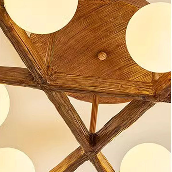 Traditional Farmhouse Acrylic Metal & Resin Branch Frosted Ball 3/6/9/12/15-Light Semi-Flush Mount Ceiling Light For Living Room & Bedroom
