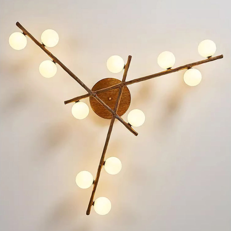 Traditional Farmhouse Acrylic Metal & Resin Branch Frosted Ball 3/6/9/12/15-Light Semi-Flush Mount Ceiling Light For Living Room & Bedroom