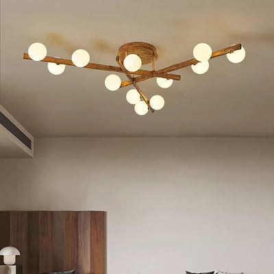 Traditional Farmhouse Acrylic Metal & Resin Branch Frosted Ball 3/6/9/12/15-Light Semi-Flush Mount Ceiling Light For Living Room & Bedroom