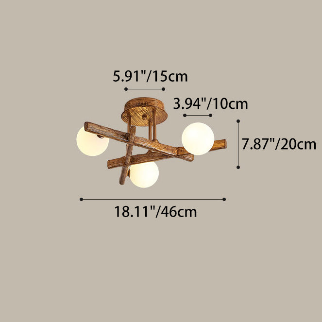 Traditional Farmhouse Acrylic Metal & Resin Branch Frosted Ball 3/6/9/12/15-Light Semi-Flush Mount Ceiling Light For Living Room & Bedroom