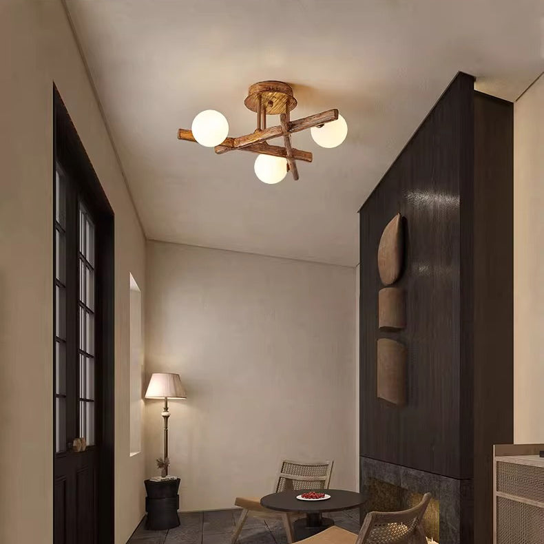 Traditional Farmhouse Acrylic Metal & Resin Branch Frosted Ball 3/6/9/12/15-Light Semi-Flush Mount Ceiling Light For Living Room & Bedroom