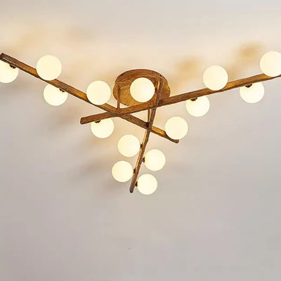 Traditional Farmhouse Acrylic Metal & Resin Branch Frosted Ball 3/6/9/12/15-Light Semi-Flush Mount Ceiling Light For Living Room & Bedroom