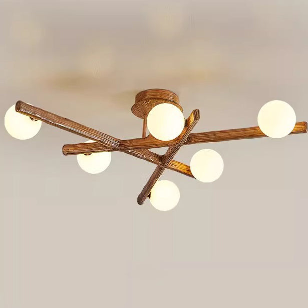 Traditional Farmhouse Acrylic Metal & Resin Branch Frosted Ball 3/6/9/12/15-Light Semi-Flush Mount Ceiling Light For Living Room & Bedroom