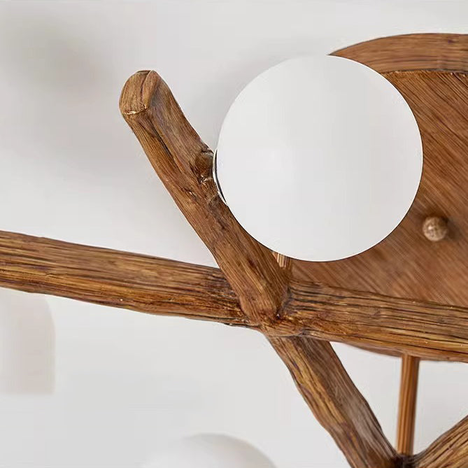 Traditional Farmhouse Acrylic Metal & Resin Branch Frosted Ball 3/6/9/12/15-Light Semi-Flush Mount Ceiling Light For Living Room & Bedroom