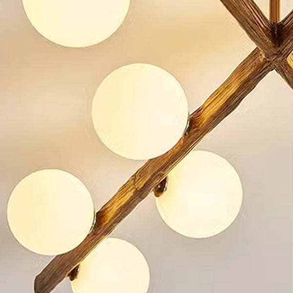 Traditional Farmhouse Acrylic Metal & Resin Branch Frosted Ball 3/6/9/12/15-Light Semi-Flush Mount Ceiling Light For Living Room & Bedroom